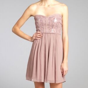 BCBGMaxAzria Blush Pink Sequin Strapless Babydoll Mini Cocktail Party Dress 12